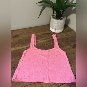 Anthropologie Pink Floral Lace-Like Tank Top